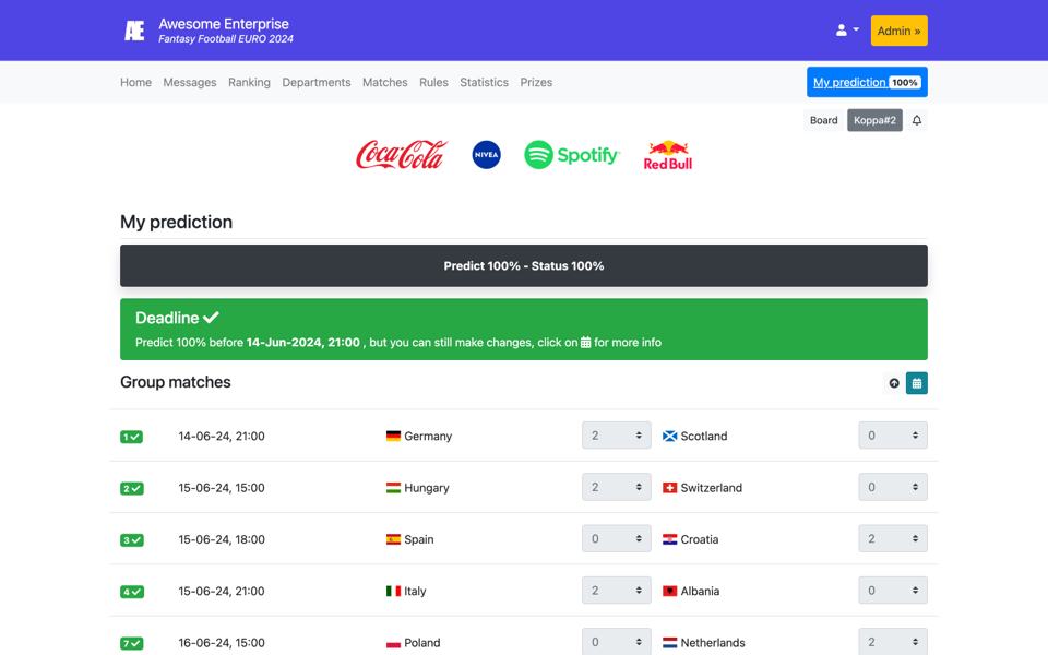 Voorspellingsspel scherm